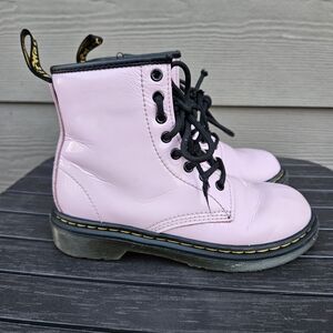 Doc Martens 1460 Pink Patent Leather Lace-Up Boots Side Zip Youth Kids Size 12